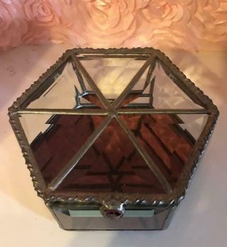 Vintage Cut & Beveled Glass Vanity Box Jewelry Box Lid Purple Mirrored Bottom