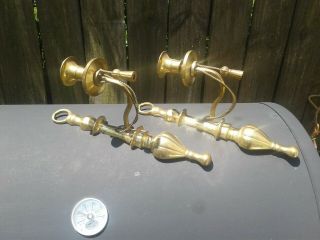 Vintage Solid Brass Wall Sconce Candle Holders W/ Twisted Rope & Tassel