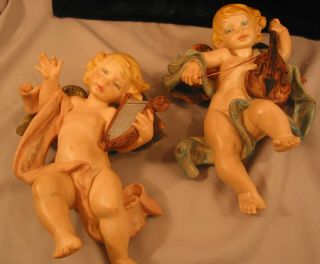 Set Of Two Vintage " Style Of Capodimonte " Cherubs With Paper Label