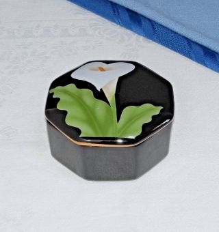 Vintage Otagiri Japan Calla Lily Porcelain Trinket Box W/ Lid