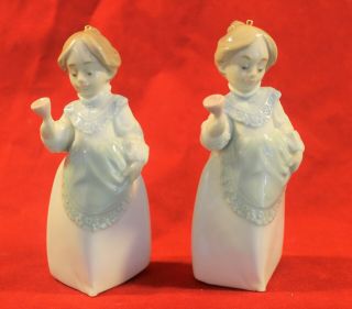 Lladro Figurine Ornaments Two Ladies Ringing Bells Pair