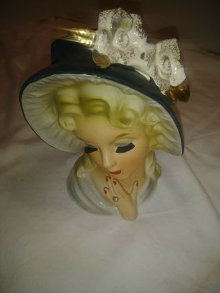 Vintage Ceramic Decorative Woman With Large Black Hat 7 "