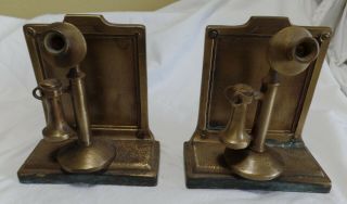 Vintage One Pair Solid Brass Candlestick Telephones Bookends