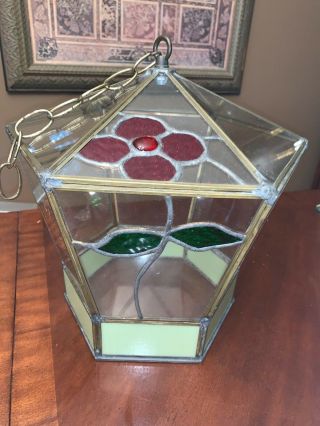 Glass Tiffany Leaded Hanging Terrarium Cage House 1970’s Vtg Ooak Big Cool Piece