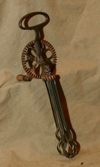 Antique 1902 Skinny Egg Beater Hand Mixer Signed W Patent Date & Usa