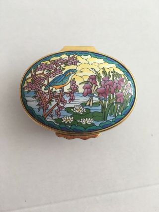 Halcyon Days Enamels Kingfisher Iris And Lillie’s Trinket Box Hinged