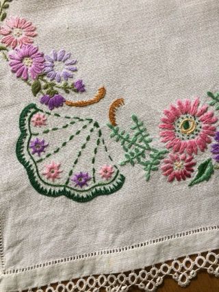 Vintage Embroidered Traycloth Tatting Lace Edge 2
