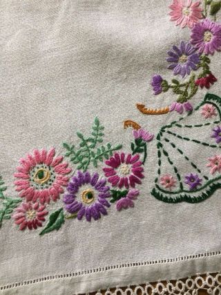 Vintage Embroidered Traycloth Tatting Lace Edge 3