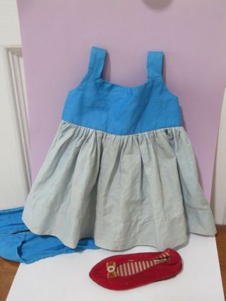 Vintage Mattel Chatty Cathy Blue Pinafore Dress Tlc & One Red Velvet Bow Shoe