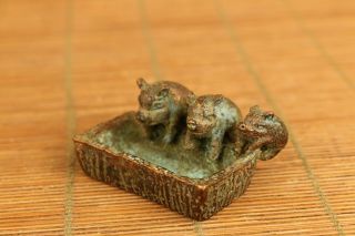 Chinese Old Bronze Hand Carved Three Pigs Statue Figure Collectable Gift
