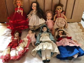 Vintage Plastic And Porcelain Dolls - 8 Inch And Smaller - All Dressed