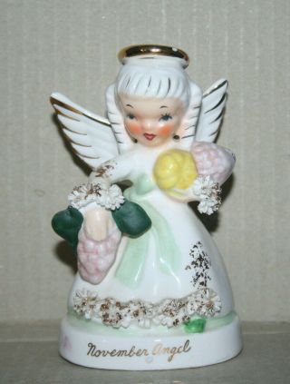 Vtg Napco Art Pottery Hand Painted Ceramic Angel Figurine November Birthday Girl
