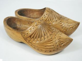 Vintage Holland Dutch Hand Carved Wooden Wedding Clogs Klompen Wood Shoes 8 - 8.  5