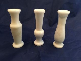 White Marble Bud Vase Set Of 3 - Alabaster Mable - 4 - 1/2 " Tall - Vintage