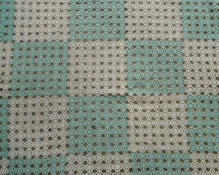 Vintage Hand Crochet Intricate Pattern Green & Ecru Cotton Tablecloth