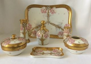 Vintage Limoges 11 Piece Hand Painted Dresser Set W/ Tray