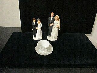 2 Vintage Bride And Groom Wedding Cake Figurines,  Mini Wedding Cup/saucer