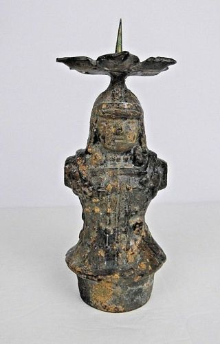 Vintage Cast Iron Asian Warrior Imperial Candle Holder 8 " Tall Armour Rustic
