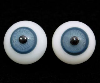 1 Pr 12mm / 13 Blue Antique Doll Glass Eyes Round Hand Blown Hollow Parts Repair