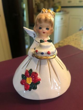 Vintage Josef Originals Christmas Angel Figurine Holds Cake Japan Repaired