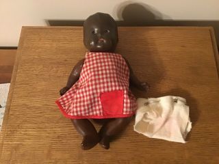 9” Antique Composite Black Baby Doll: Needs Restrung: Jointed Arms/legs