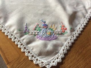 Embroidered Crinoline Lady Handkerchief Crochet Lace Edge