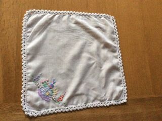 Embroidered crinoline lady handkerchief crochet lace edge 2