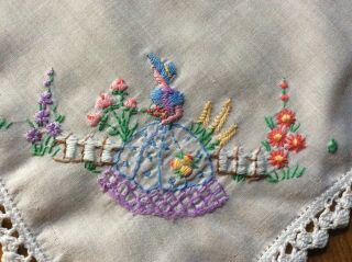 Embroidered crinoline lady handkerchief crochet lace edge 3