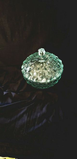Blue Green Glass Candy Dish With Lid