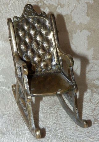 Vintage Miniature Brass Doll House Victorian Rocking Chair Rocker
