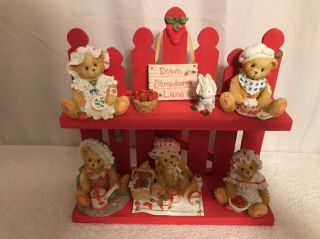 Down Strawberry Lane Cherished Teddies Figures & Acces W/red Display Shelf