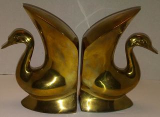 San Pacific Brass Bookends Mid Century Modern Swan Duck Goose Peacock Vtg Bronze