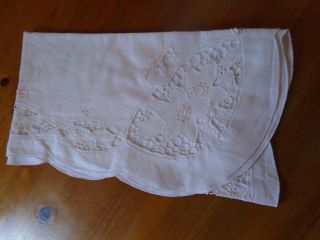 Vintage White & Gold Embroidered Table Cloth Square 30 X 30 Cotton