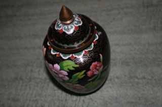 Vintage Chinese Cloisonn ' e Jar & Lid Enamel & Brass Black - Fantastic Piece 2