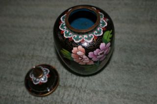 Vintage Chinese Cloisonn ' e Jar & Lid Enamel & Brass Black - Fantastic Piece 4