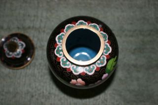 Vintage Chinese Cloisonn ' e Jar & Lid Enamel & Brass Black - Fantastic Piece 5