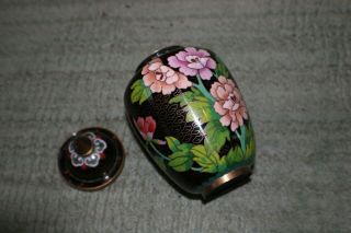 Vintage Chinese Cloisonn ' e Jar & Lid Enamel & Brass Black - Fantastic Piece 6