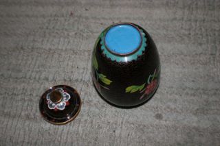Vintage Chinese Cloisonn ' e Jar & Lid Enamel & Brass Black - Fantastic Piece 7