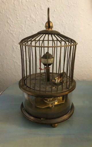Vintage Brass Bird In A Cage Wind - Up Ticking Clock Stamped " 3 " On The Bottom