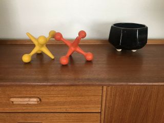 Mid Century Modern Heavy Cast Iron Jacks Art Display Bookends Perfect MCM Colors 2