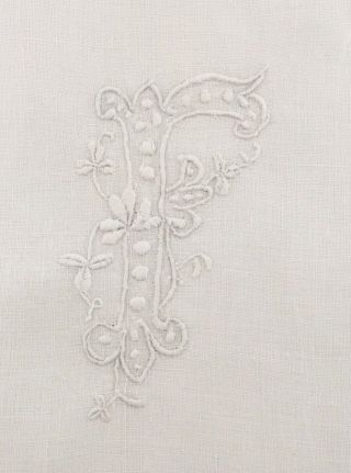 Vintage Antique Linen Hand Embroidered Monogram ‘f’ Pyjama Case