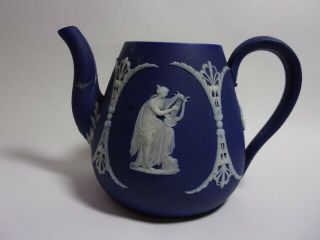 An Antique Blue Jasperware Small Teapot,  C1868 ? Repaired.
