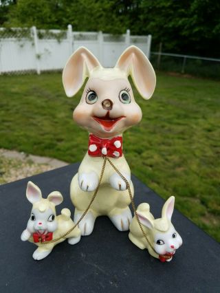 Vintage Lipper Mann Anthropomorphic Rabbit Bow Tie Chain Family - Pale Yellow
