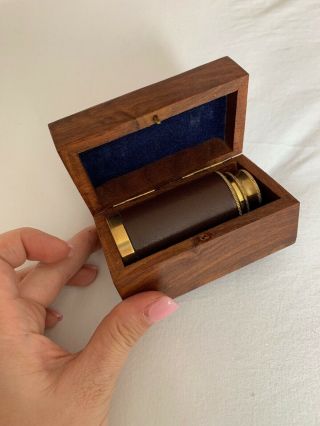 Old Pirate Style Mini Telescope With Wooden Box