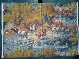 Vintage Fabric Stag Hunting Scene Marignan Cotton Remnant 21 "