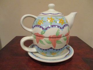 Barnes And Noble Floral Tea Pot With Cup And Saucer,  Tea For One