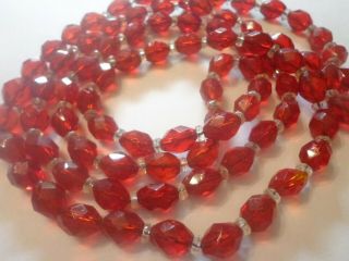 Antique Art Deco Red Czech Glass Flapper Length Necklace 44in