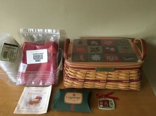 Longaberger 2002 Christmas Red Traditions Basket Combo W/ Lid & Tie - On