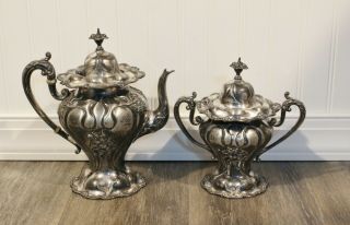 Antique Art Nouveau Derby Silver Co Silverplate Tea Pot & Sugar Bowl Set W/ Lids
