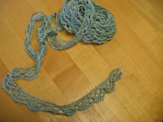 Gorgeous Vintage Antique Hand Made Crochet Lace Trim Over 5 Yds.  Blue